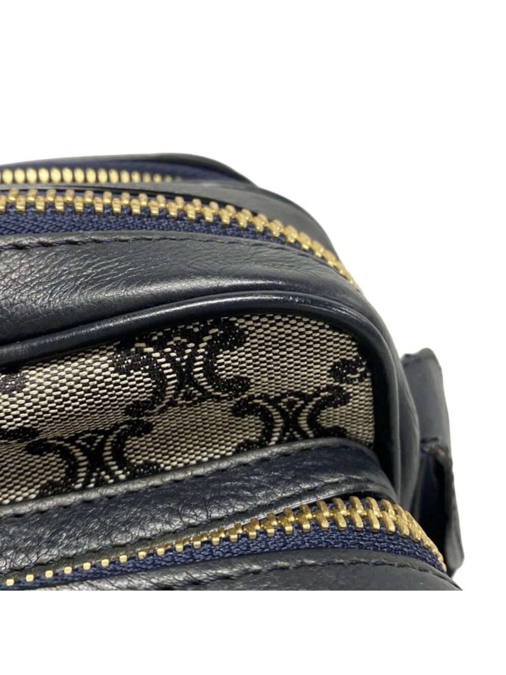 Celine Shoulder Bag Macadam Pattern Light Gray Dark Navy Leather - Picture 13 of 15